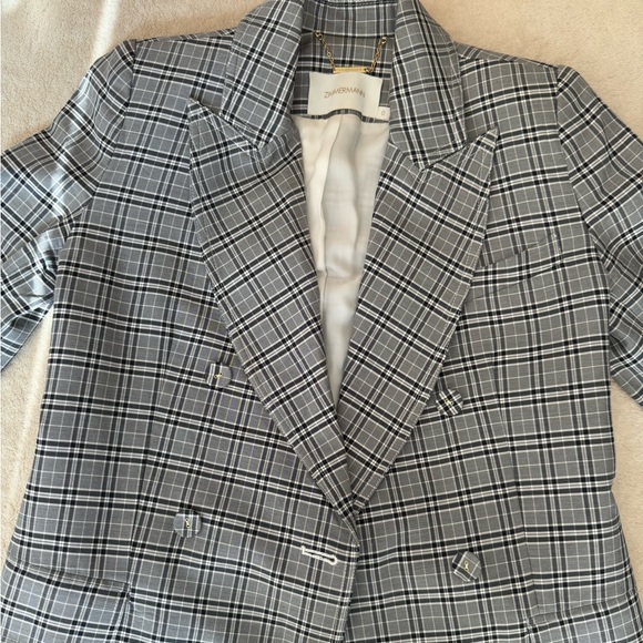 zimmermann double breasted oversized plaid blazer gray - Picture 4 of 9